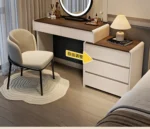 Classic Nordic vanity table with mirror and stool for makeup storage - modern luxury bedroom furniture