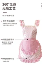 Sweet Pink Cute Chef Apron Suit Girl Anti-fouling Lace Apron Pink Polka Dot Strap Kitchen Home Catering Work Apron