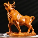 Hand Carved Red Sandalwood Wooden Bull Statue Figurine - Zodiac Ox Power Strength Ornament Home Office Desk Decor Gift