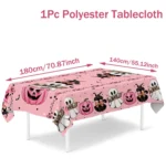 Halloween Round/Traingle Black Pink Tablecloth Pumpkin Spooky Boo Printed Decorative Dining Table Cover for Home Party Decor