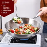 Tri-Ply 12.6 Inch Stainless Steel Wok Pan with Lid Stir-Frying Pan Induction Wok Dishwasher and Oven Safe Detachable Handle