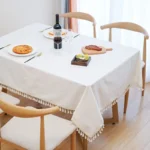 Nordic White Tablecloth Cotton Linen Map Rectangle Round Table Cloth Soft Cover Lace Tassel Outdoor Picnic Blanket for