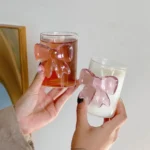 320ML Pink Bow Tie Princess Glass Juice Cup Cute Bow Tie Mug Glass Cup Christmas Gift Transparent Creative Milk Coffee Water