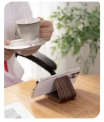 2-in-1 Solid Wood Phone Stand - Black Walnut Business Card Display Rack for Home Office Desk Decor – top view