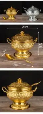GIEMZA Relief Metal Container 1pc Tall Pan Flower Thailand Tableware Soup Container Southeast Asian Rice Pot with Spoon