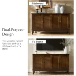 58 Kitchen Sideboard with Storage, 4 Doors & 2 Shelves, Solid Wood Legs, Walnut Finish - Image 5