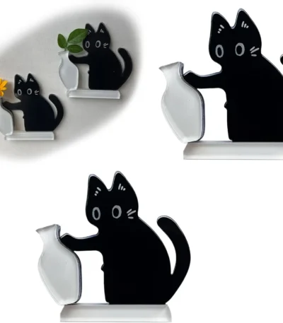 Refrigerator Magnets Black Cat Pushing Vase Decor Cat Whisker Collection Memorial Box Fridge Magnet Home Office Decor For