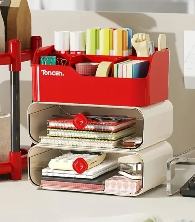 3 Layers Desk Organizer With Drawers Multifunctional Office Accessories Storage Box Stationery Desktop School Supplies