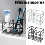 Bathroom Toothbrush Holder Stainless Steel Black Sliver Tooth Brush Holder Toothpaste Holder Stand Bathroom Organizer