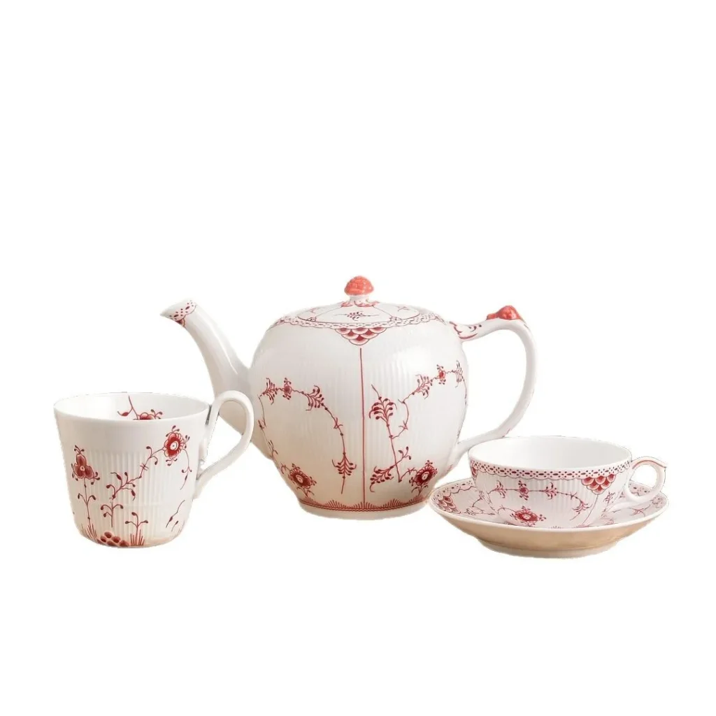 Royal Copenhagen Half Lace Plain Edge Flora Danica Tea Set with Mug Cup Saucer Teapot Gift Box Luxury Porcelain Tea Pot