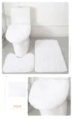 Plush bathroom rug set with toilet lid cover and mat in a cozy bathroom