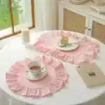 6Pcs 100% Cotton Scalloped Round Placemat with Ruffle Washable Table Mats for Kitchen Dining Holiday Gatherings Decor – side