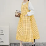 Korean Fresh Cotton Plaid Apron Side Slit Tie Gardening Vintage Apron Flower Shop Coffee Shop Restaurant Baking Apron