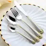 24 PCS Vintage Western Gold Plated Dinnerware Dinner Fork Knife Set Golden Cutlery Set Stainless Steel Engraving Tableware