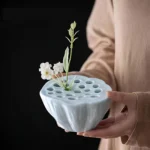 1pc Lotus Ceramic Vase Flower Pot Planter Water Pot Buddhist Mood Tea Set Waterproof Floral Arranging Pot for Home Office
