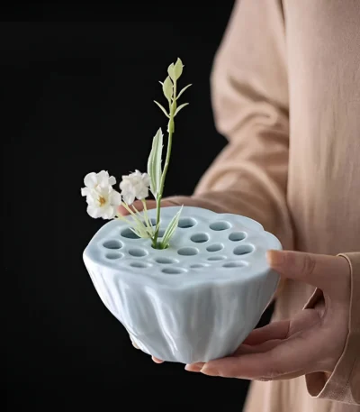 1pc Lotus Ceramic Vase Flower Pot Planter Water Pot Buddhist Mood Tea Set Waterproof Floral Arranging Pot for Home Office