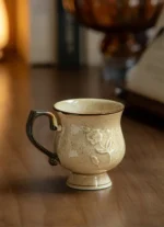 Hibiscus Cup Medieval Relief Tall Mug French Ceramic Coffee Cups Water Cup Large Capacity Milk Cup, 300ml – in a cozy room
