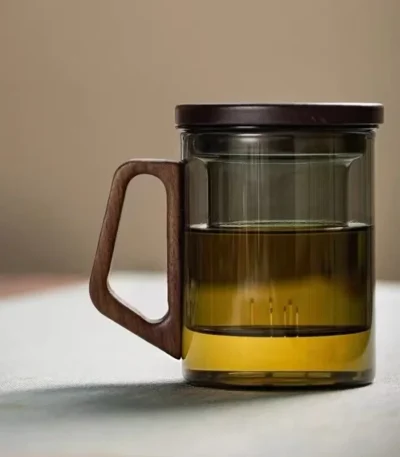 400ml Glass Tea Mug With Wood Handle Chinese Heat Resistant Filter Tea Cups High Quality And Convenient Kung Fu Tea Set