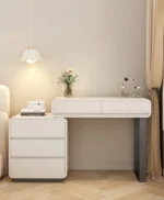 Modern bedroom vanity table with mirror and storage drawers, makeup vanity desk with stool