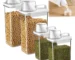 Airtight cereal container with measuring cup on kitchen counter