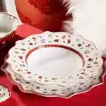 German Weibao Christmas tableware flat plate round cake mug teapot coffee cup soup salad – angled view