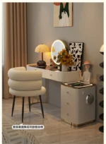 Modern dressing table with mirror and two drawers in white painted finish for bedroom use