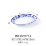 Melamine Chinese Style Blue and White Porcelain Tableware Creative Oval Dinner Plate – styled in a modern Tabletop setting