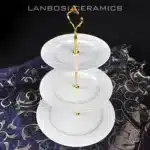 European Style Ceramic Double Layered Tray Fruit And Candy Plate Afternoon Tea Cake Stand Three Tier Dessert Holder Serving