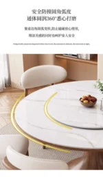 Modern round slate dining table with solid wood legs - Goldoma