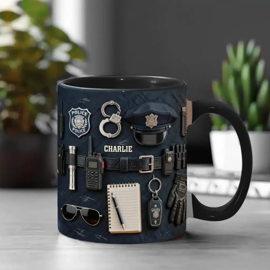 【Police Gift】Custom Name Ceramic Mug with Police Badge Logo - Personalized Officer's Day Present