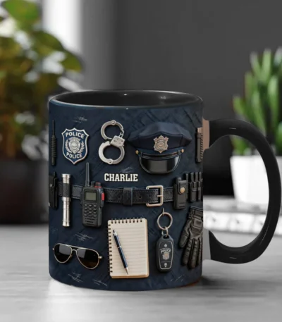 【Police Gift】Custom Name Ceramic Mug with Police Badge Logo - Personalized Officer's Day Present