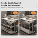 Height Adjustable Bedside Table Multi-Layer Storage Swivel Wheel Home Desk Mobile Laptop Standing Desk for Dormitory and