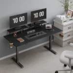 Standing Desk w/ 2 Adjustable Monitor Shelves,Electric Stand Up Desk with Memory Controller & Adjustable Height – angled