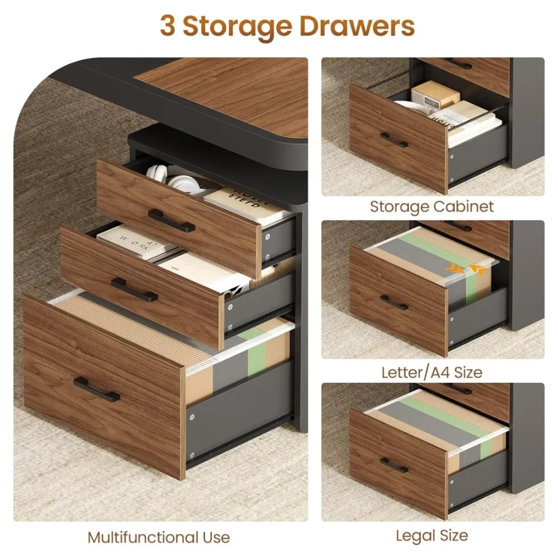 70.9" Executive Desk, Large Computer Desk with Drawers and Lateral File Cabinet, Office Desk with Removable, Customized