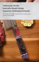8-inch Damascus steel chef knife Sharp Timascus knife blade Titanium Cut Vegetable and Meat Stabilized Colored Wood Handle