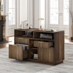 4 Drawer File Cabinet, Fluted Wood Lateral Filing Cabinet with Lock and Charging Station for Home Office, Printer, Customized