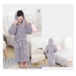 Children Bathrobe 100% Cotton Thickened Soft Hooded Belted Towel Robe for Boys Girls Aged 2-12 Years – close-up detail