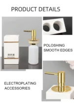 Volakos White Natural Marble Bathroom Accessories Golden Luxury Soap Dish Soap Dispenser Toothbrush Holder Tray Bathroom Set