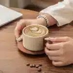 Vintage Wooden Handle Ceramic Coffee Cup with Saucer 250 Ml Large Capacity Tea Cup Modern Afternoon Tea Dessert Coffee Cup