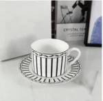 Newest Mosaic Patterned Grid-Shaped Dinner Plate Coffee Cup & Saucer Set Bone Coffee Sets Glasses Gold Outline Plates