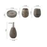 Full set arranged on a marble vanity, five pieces spaced evenly.