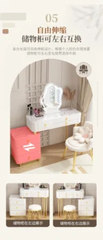 White modern dressing table with mirror and makeup stool - Goldoma furniture