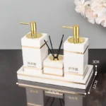 Volakos White Natural Marble Bathroom Accessories Golden Luxury Soap Dish Soap Dispenser Toothbrush Holder Tray Bathroom Set