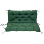 Outdoor bench cushion on a wooden garden bench with vibrant floral pattern