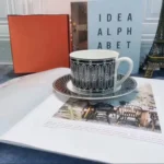 Newest Mosaic Patterned Grid-Shaped Dinner Plate Coffee Cup & Saucer Set Bone Coffee Sets Glasses Gold Outline Plates