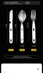 3Pcs Portable Stainless Steel Tableware Fold Knife Fork Spoon Utensil Set Travel Outdoor Dinnerware Camping Cooking Flatware