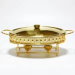 Stainless Steel Glass Serving Dish hot pot small chafing dish Food Warmer Buffet Luxury Golden Oval Hotel Wedding Chafing Dish