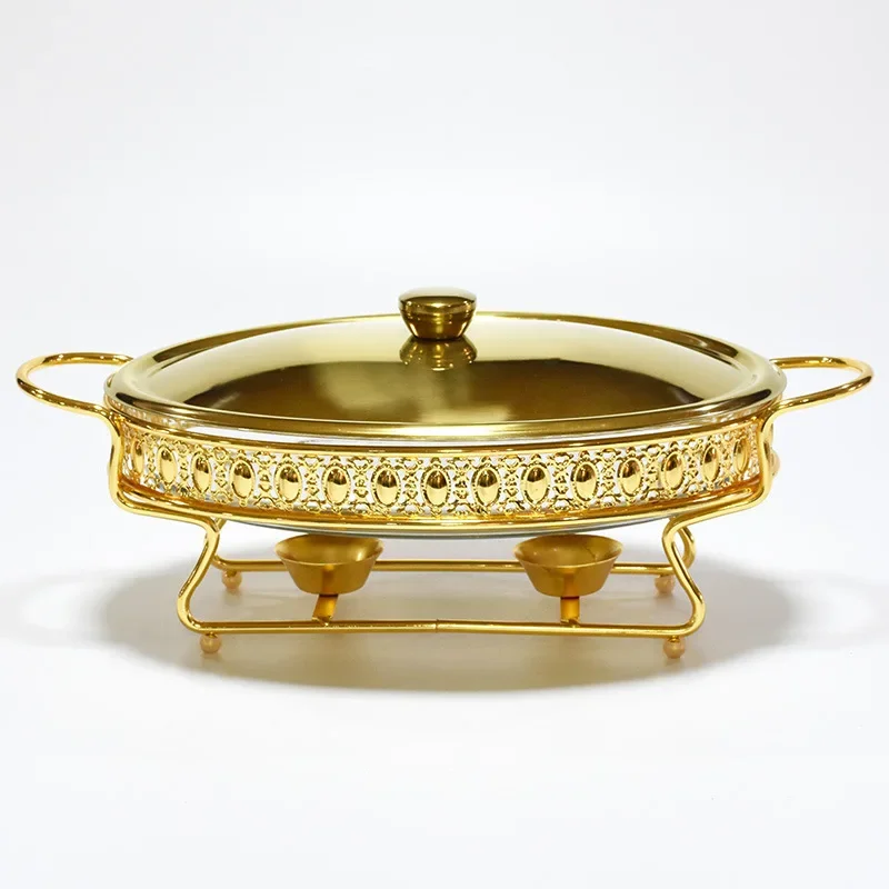 S4aab6a8a47e845bbab9c05715ac14081Z.webp Stainless Steel Glass Serving Dish hot pot small chafing dish Food Warmer Buffet Luxury Golden Oval Hotel Wedding Chafing Dish - Image 1