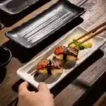 Japanese Cuisine Strip Sushi Plate, Restaurant Ceramic, Long Platter Dessert Plate, Household Tableware – side view