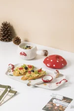 Creative Cartoon Cute Girl Heart Red Mushroom Ceramic Tableware Single Handle Bowl Soup Pot Breakfast Plate – close-up detail